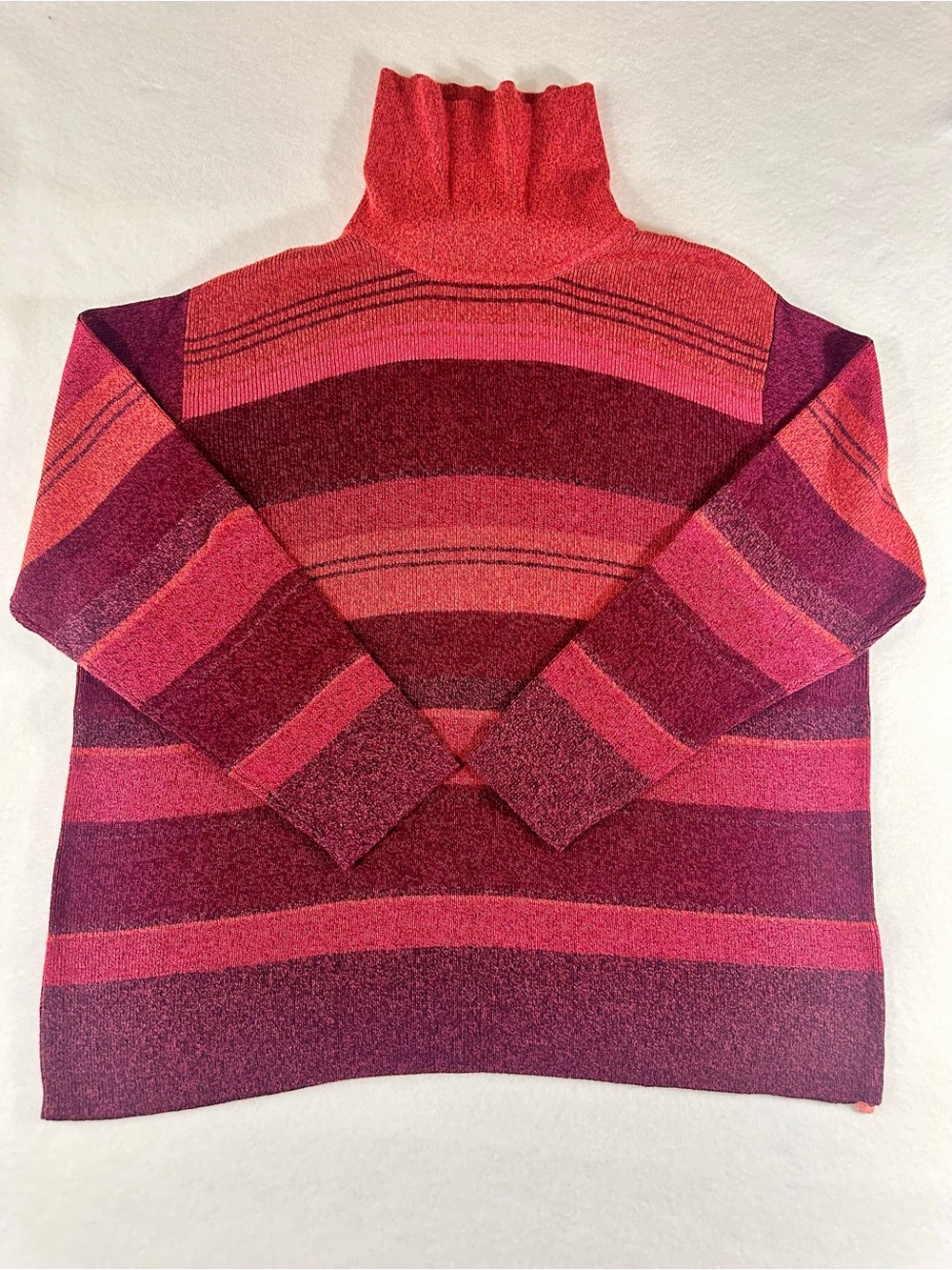 Sigrid Olsen Pink and Red Striped Turtleneck Sweater